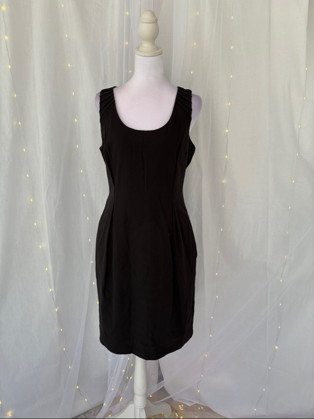 Essentials Black Midi Dress with Pleated Straps